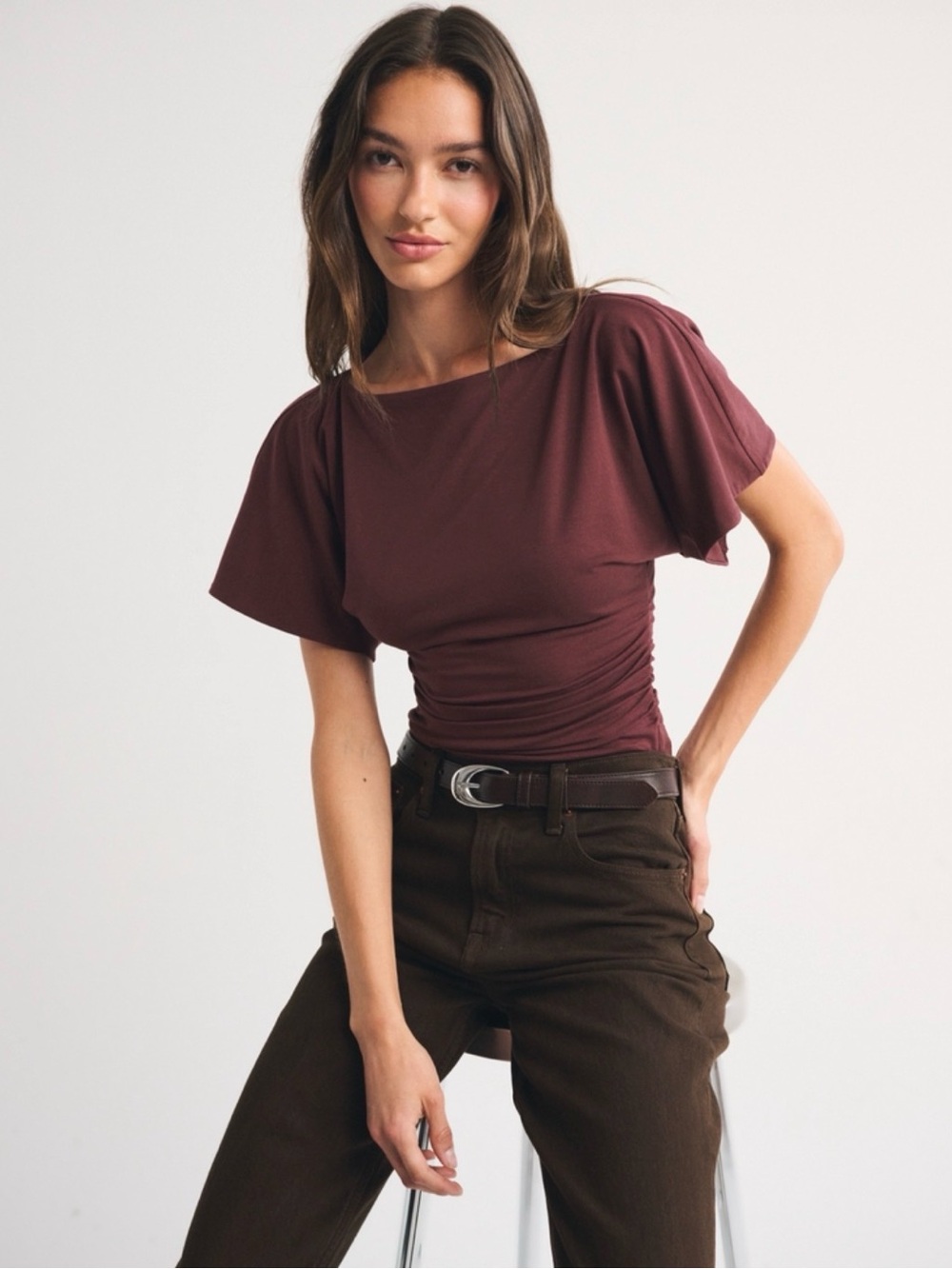 Women's Short Sleeve Ruched Top in green